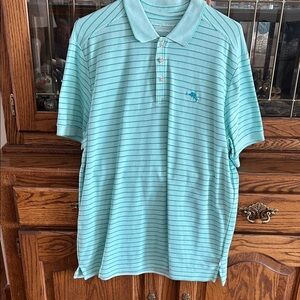 Tommy Bahama Men's Aqua Blue Striped Polo Shirt
